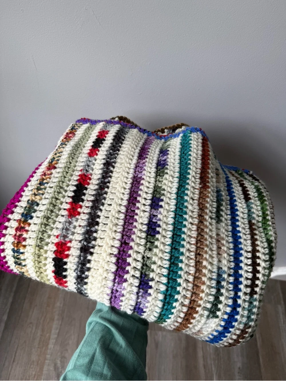 VTG Handmade Crochet Granny Square Afghan Blanket Throw Multi Color Boho Retro
